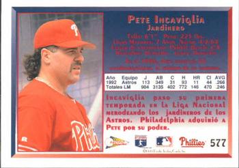 1993 Pacific Spanish #577 Pete Incaviglia Back
