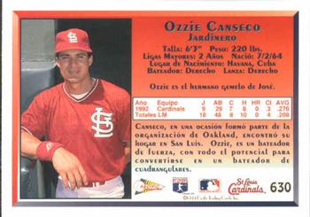 1993 Pacific Spanish #630 Ozzie Canseco Back