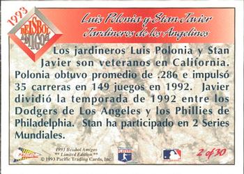 1993 Pacific Spanish - Beisbol Amigos #2 Luis Polonia / Stan Javier Back