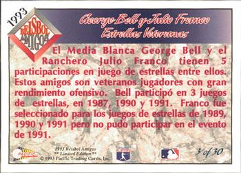 1993 Pacific Spanish - Beisbol Amigos #3 George Bell / Julio Franco Back