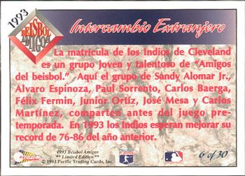 1993 Pacific Spanish - Beisbol Amigos #6 Sandy Alomar Jr. / Alvaro Espinoza / Jose Mesa / Carlos Martinez Back