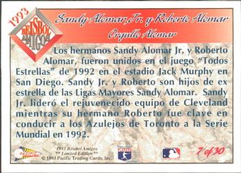 1993 Pacific Spanish - Beisbol Amigos #7 Sandy Alomar Jr. / Roberto Alomar Back