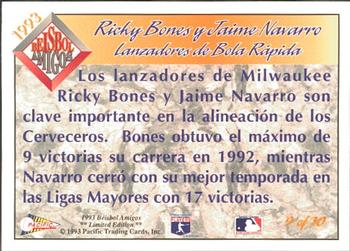 1993 Pacific Spanish - Beisbol Amigos #9 Ricky Bones / Jaime Navarro Back