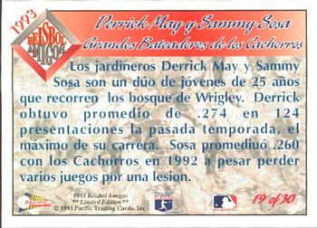 1993 Pacific Spanish - Beisbol Amigos #19 Derrick May / Sammy Sosa Back