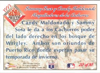 1993 Pacific Spanish - Beisbol Amigos #20 Sammy Sosa / Candy Maldonado Back