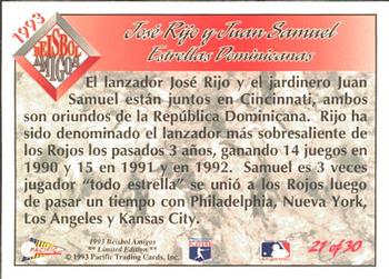 1993 Pacific Spanish - Beisbol Amigos #21 Jose Rijo / Juan Samuel Back