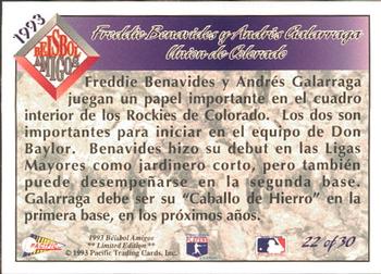 1993 Pacific Spanish - Beisbol Amigos #22 Freddie Benavides / Andres Galarraga Back