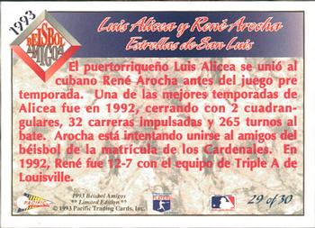 1993 Pacific Spanish - Beisbol Amigos #29 Luis Alicea / Rene Arocha Back