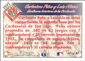 1993 Pacific Spanish - Beisbol Amigos #30 Geronimo Pena / Luis Alicea Back