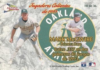 1993 Pacific Spanish - Jugadores Calientes #10 Mark McGwire Back