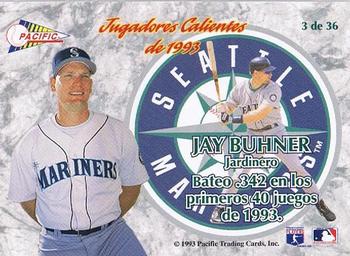 1993 Pacific Spanish - Jugadores Calientes #3 Jay Buhner Back