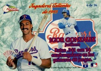 1993 Pacific Spanish - Jugadores Calientes #6 Juan Gonzalez Back