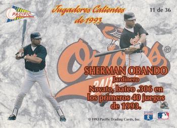 1993 Pacific Spanish - Jugadores Calientes #11 Sherman Obando Back
