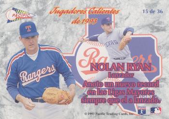 1993 Pacific Spanish - Jugadores Calientes #15 Nolan Ryan Back