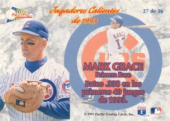 1993 Pacific Spanish - Jugadores Calientes #27 Mark Grace Back