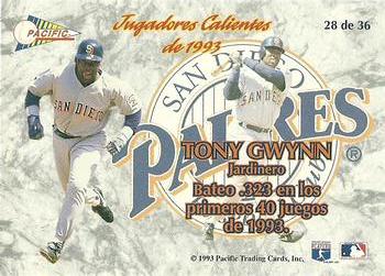 1993 Pacific Spanish - Jugadores Calientes #28 Tony Gwynn Back
