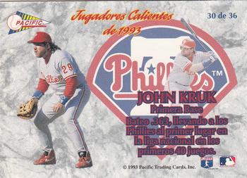 1993 Pacific Spanish - Jugadores Calientes #30 John Kruk Back
