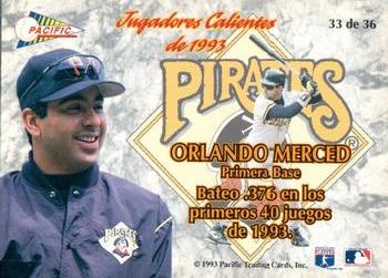 1993 Pacific Spanish - Jugadores Calientes #33 Orlando Merced Back