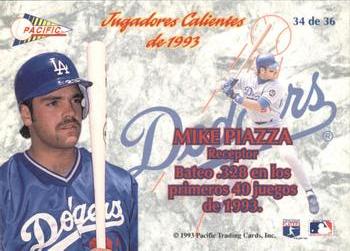 1993 Pacific Spanish - Jugadores Calientes #34 Mike Piazza Back