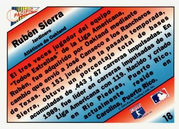 1993 Pacific Spanish - Gold Estrellas #18 Ruben Sierra Back