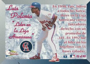 1993 Pacific Spanish - Prism Inserts #19 Luis Polonia Back