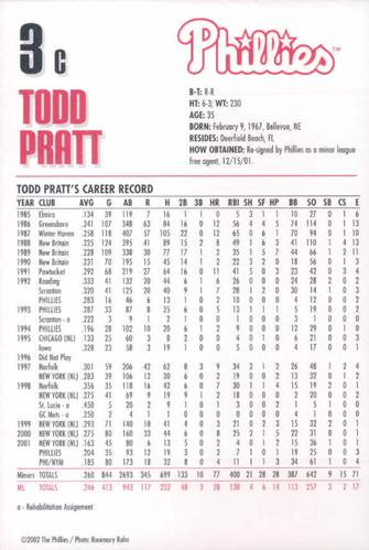 2002 Philadelphia Phillies Photocards #23 Todd Pratt Back