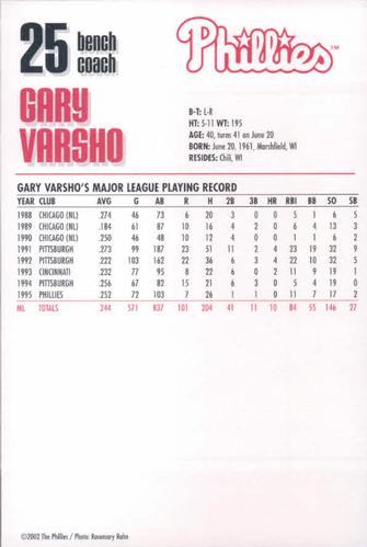 2002 Philadelphia Phillies Photocards #31 Gary Varsho Back