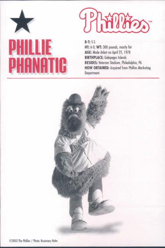 2002 Philadelphia Phillies Photocards #36 Phillie Phanatic Back