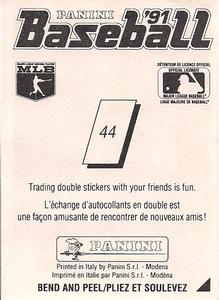 1991 Panini Stickers (Canada) #44 Ryne Sandberg Back