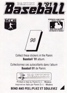 1991 Panini Stickers (Canada) #98 Ed Whitson Back