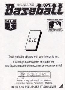 1991 Panini Stickers (Canada) #218 Carlos Baerga Back