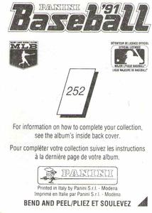 1991 Panini Stickers (Canada) #252 Rafael Palmeiro Back