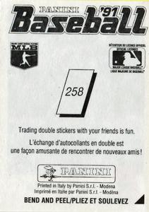 1991 Panini Stickers (Canada) #258 Pete Incaviglia Back