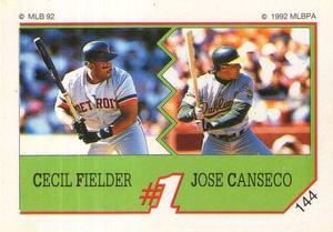 1992 Panini Stickers (Canadian) #144 Cecil Fielder / Jose Canseco Front