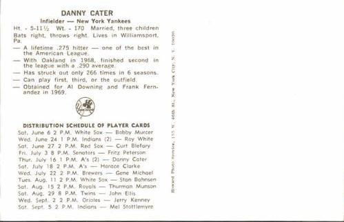 1970 New York Yankees Clinic Day Postcards #NNO Danny Cater Back