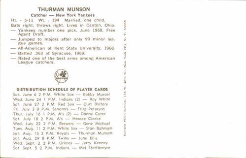 1970 New York Yankees Clinic Day Postcards #NNO Thurman Munson Back