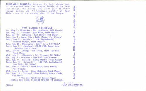 1971 New York Yankees Clinic Day Postcards #NNO Thurman Munson Back