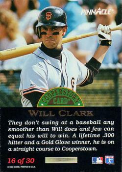 1993 Pinnacle Cooperstown #16 Will Clark Back
