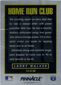 1993 Pinnacle Home Run Club #14 Larry Walker Back