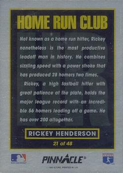 1993 Pinnacle Home Run Club #21 Rickey Henderson Back