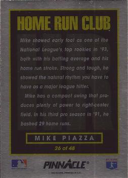 1993 Pinnacle Home Run Club #26 Mike Piazza Back