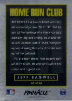 1993 Pinnacle Home Run Club #28 Jeff Bagwell Back