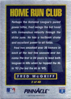 1993 Pinnacle Home Run Club #2 Fred McGriff Back