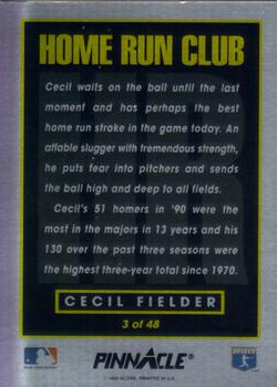 1993 Pinnacle Home Run Club #3 Cecil Fielder Back