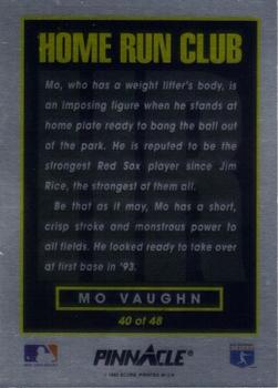 1993 Pinnacle Home Run Club #40 Mo Vaughn Back