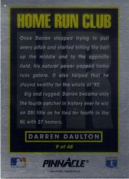 1993 Pinnacle Home Run Club #9 Darren Daulton Back