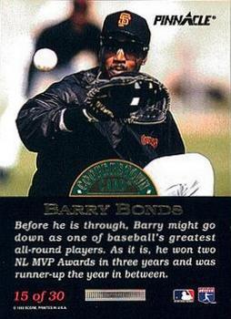 1993 Pinnacle Cooperstown - Dufex #15 Barry Bonds Back