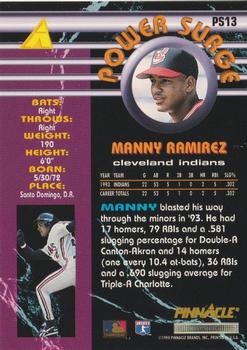 1994 Pinnacle Power Surge #PS13 Manny Ramirez Back