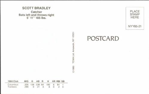 1985 TCMA New York Yankees Postcards #NYY85-21 Scott Bradley Back
