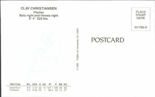 1985 TCMA New York Yankees Postcards #NYY85-9 Clay Christiansen Back
